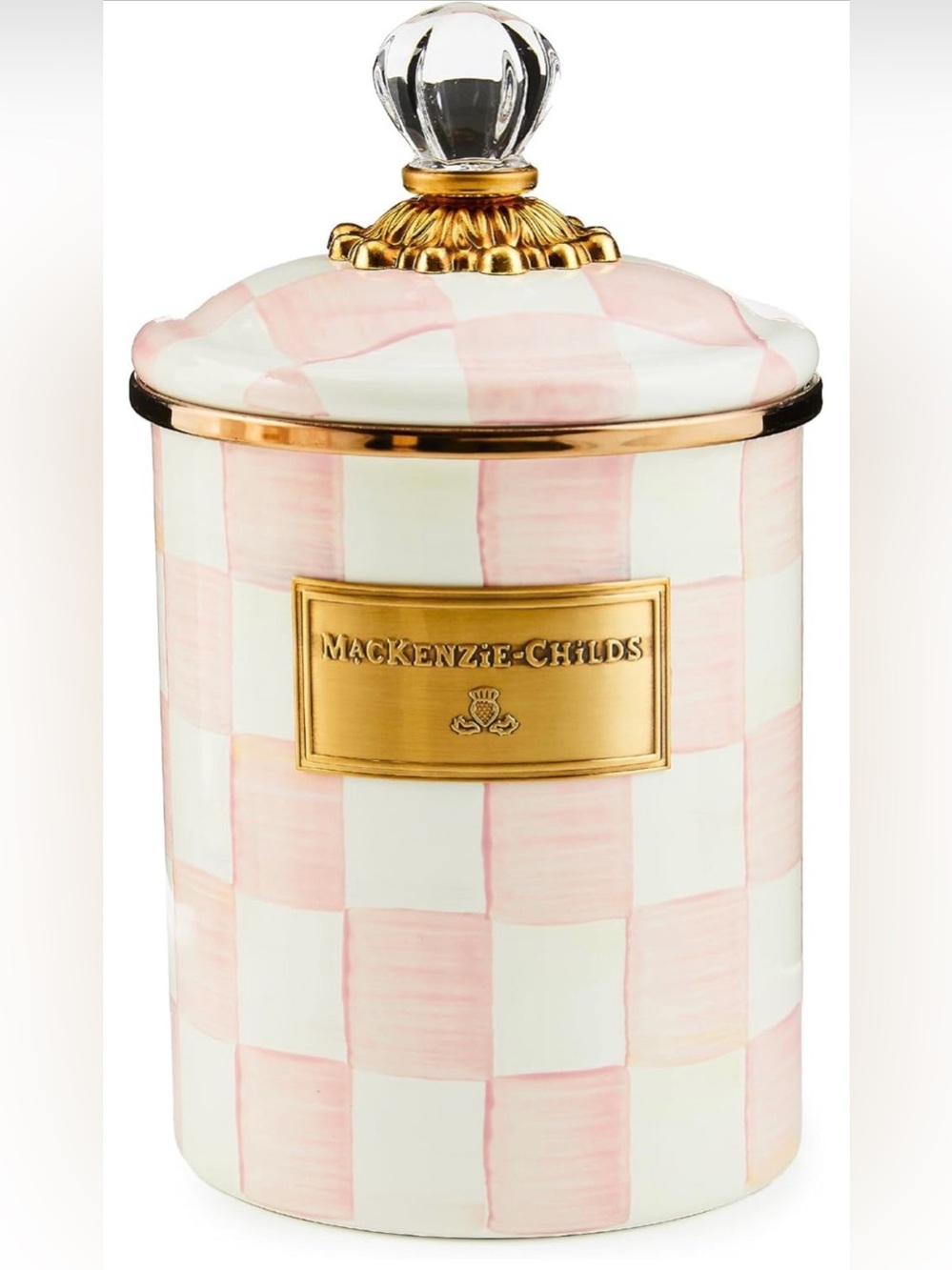 MACKENZIE-CHILDS  Rosy Check Medium Storage Canister with Gold Accents